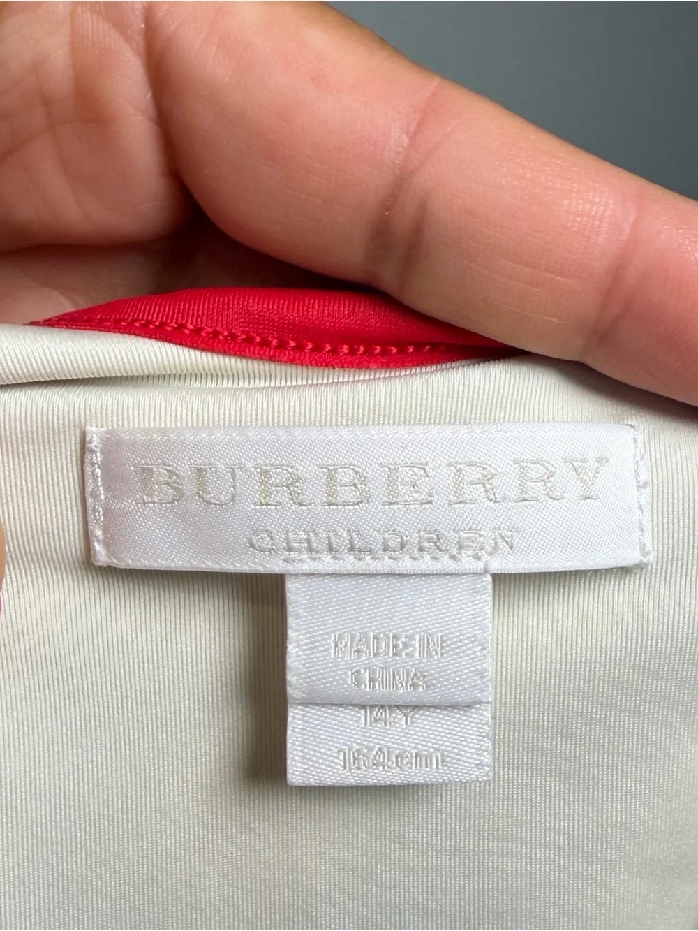 Burberry Children's One-Piece Swimsuit in Tan Plaid with Red Trim